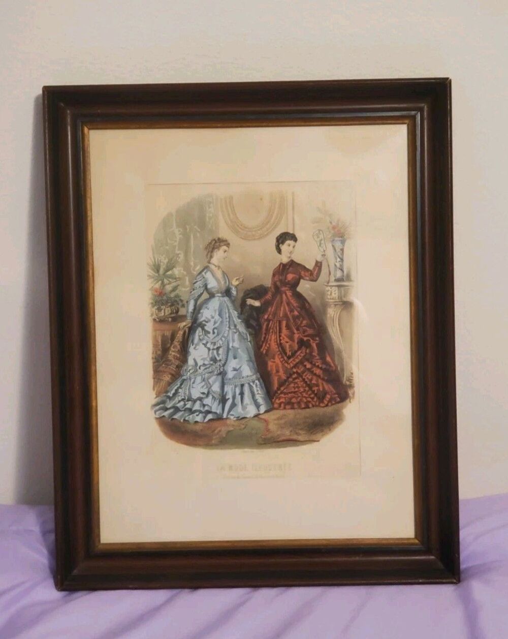 1869 La Mode Illustrée Fashion Victorian Hand-colored French Print Framed Vtg